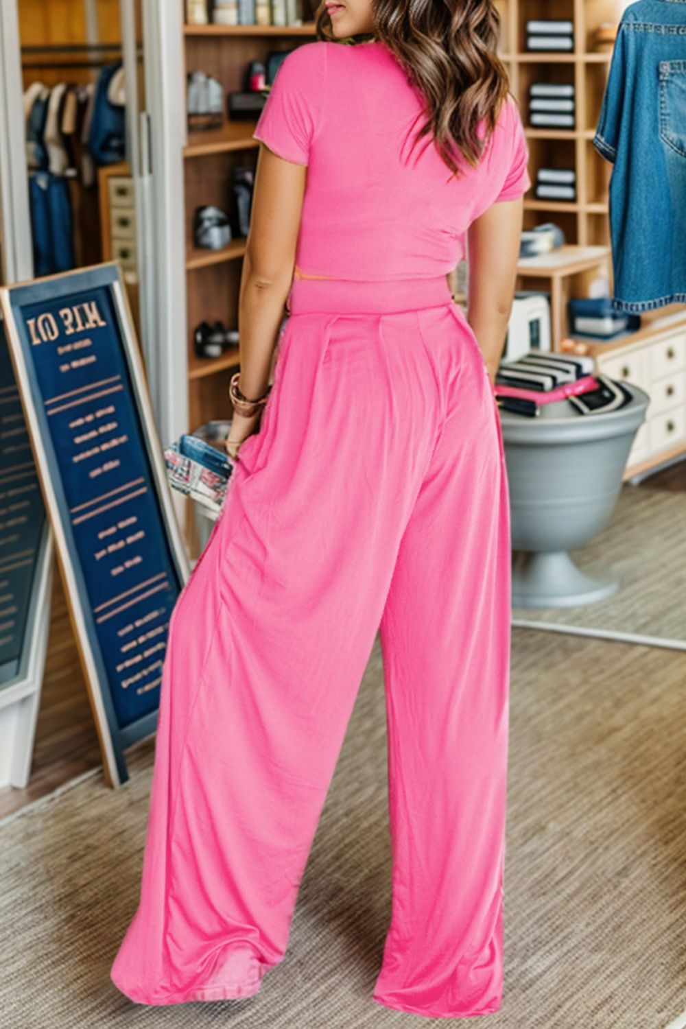 Short Sleeve Top and Wide Leg Pants Set - Tantalize Boutique