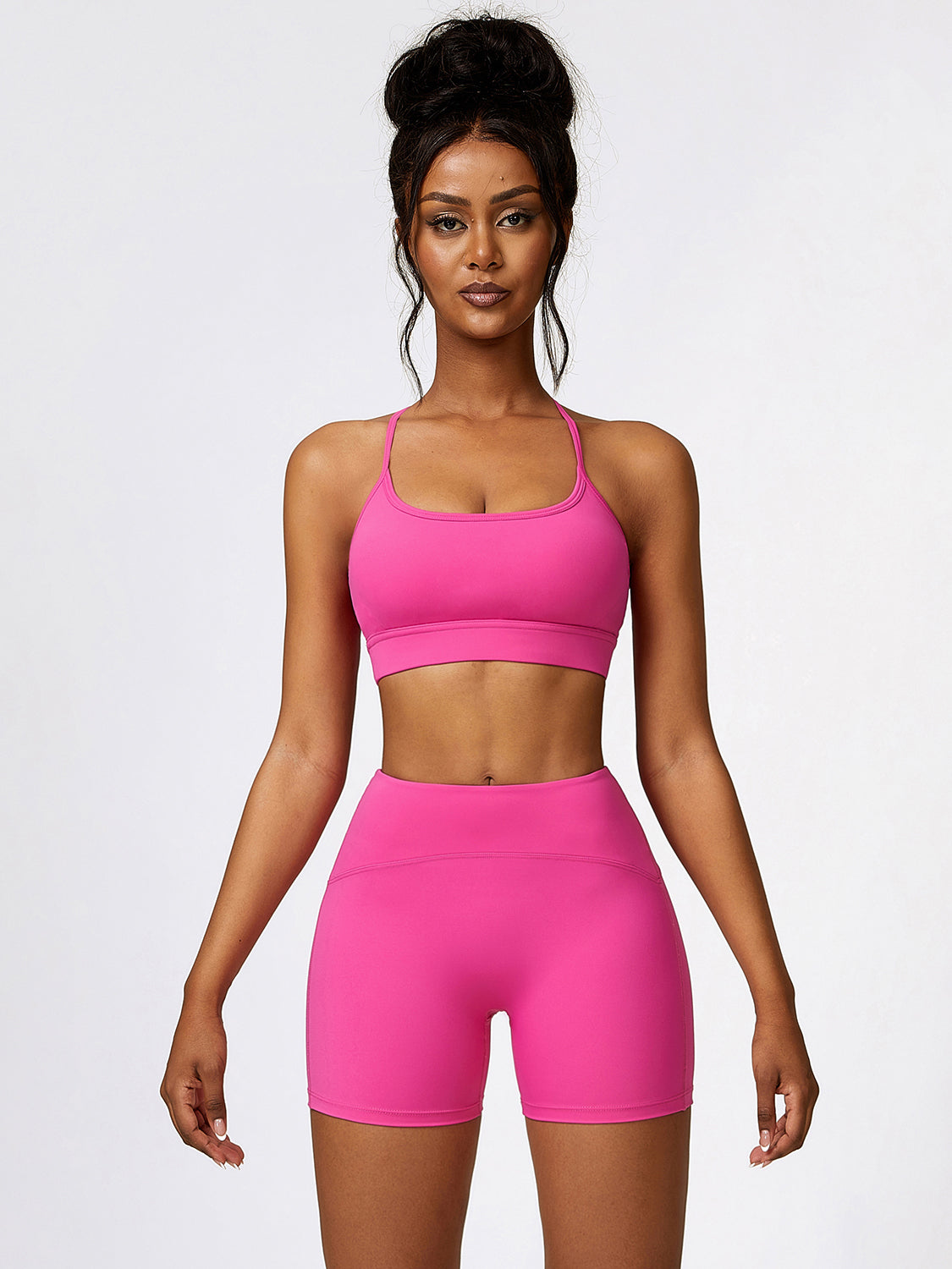 Sport Bra and Wide Waistband Shorts Set - Tantalize Boutique