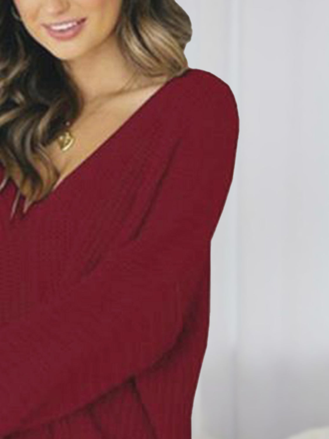 V-Neck Long Sleeve Mini Sweater Dress - Tantalize Boutique