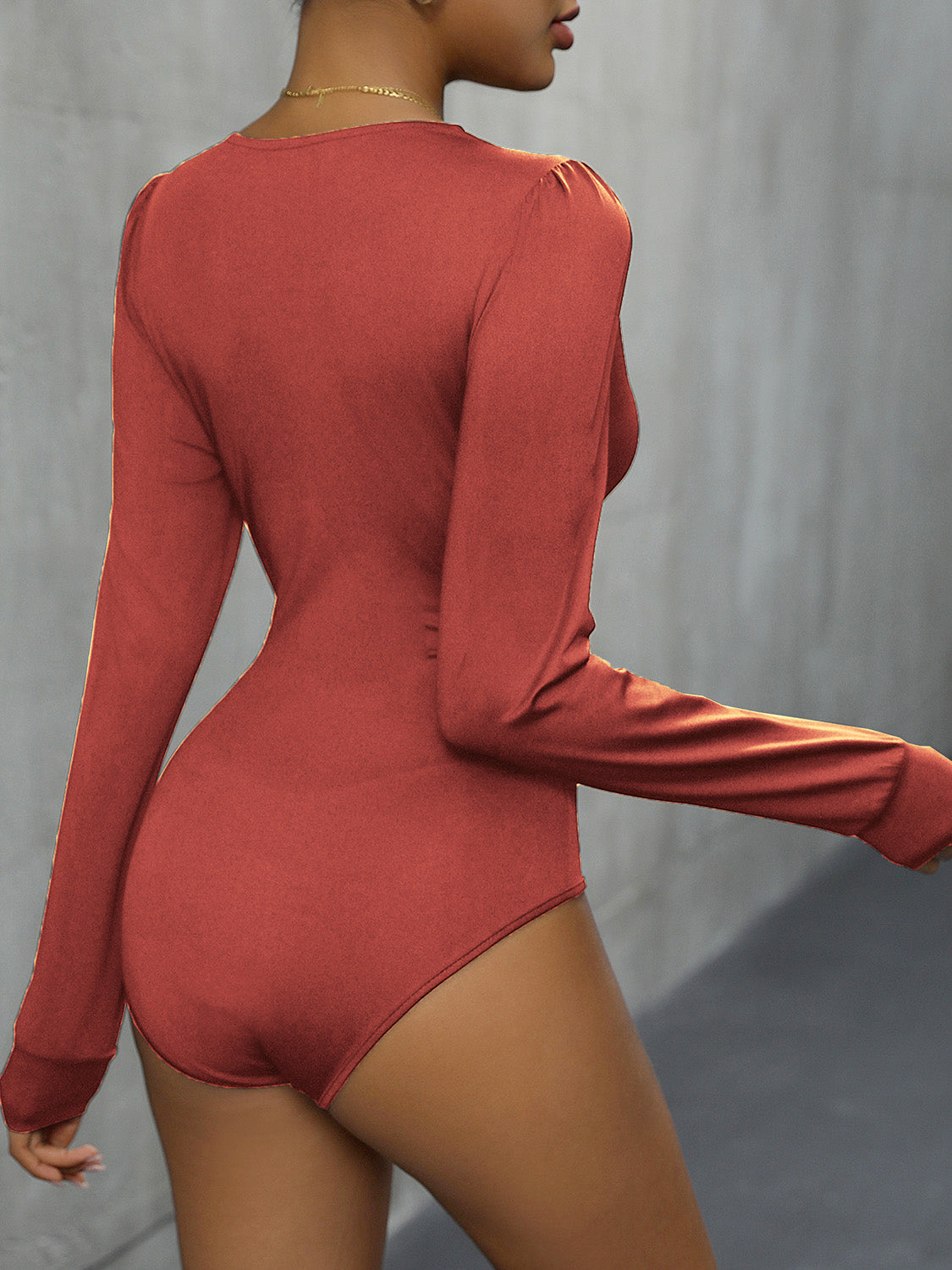 Lace Detail Plunge Long Sleeve Bodysuit - Tantalize Boutique