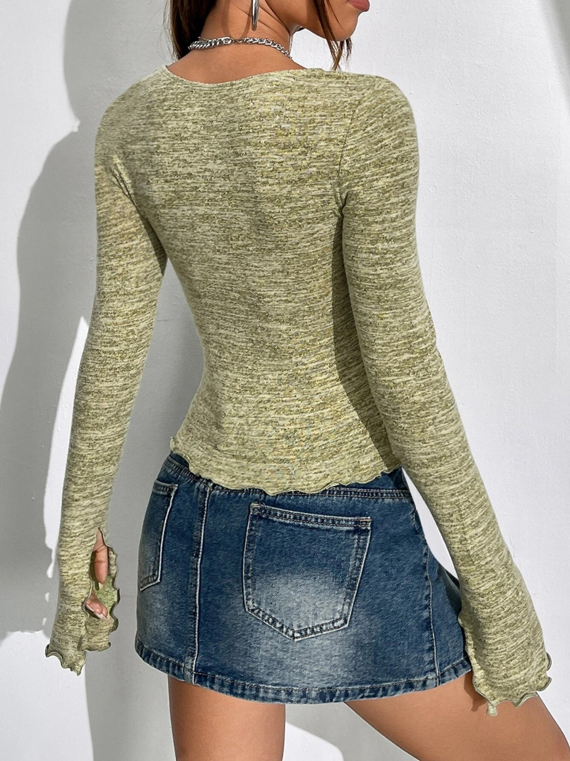 Cutout Drawstring Heathered Long Sleeve T-Shirt - Tantalize Boutique