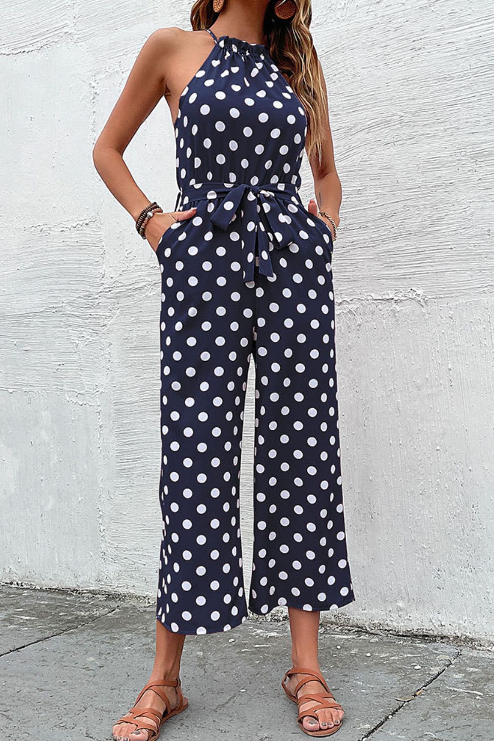 Polka Dot Grecian Wide Leg Jumpsuit - Tantalize Boutique