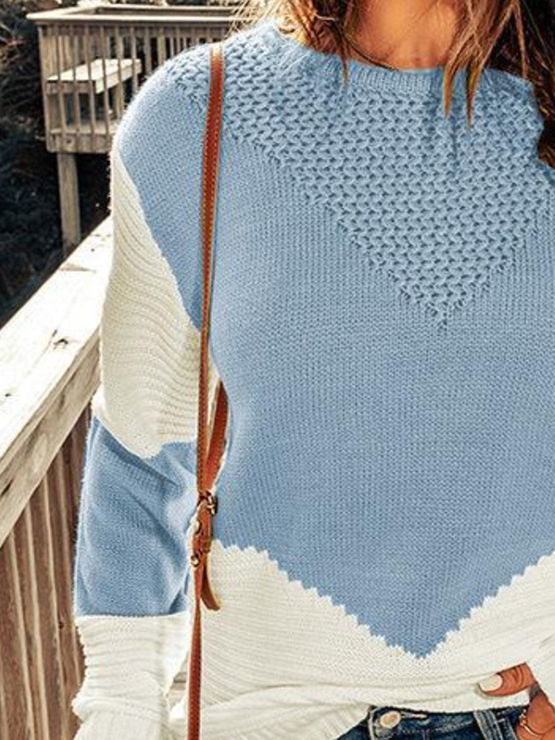Contrast Round Neck Sweater - Tantalize Boutique