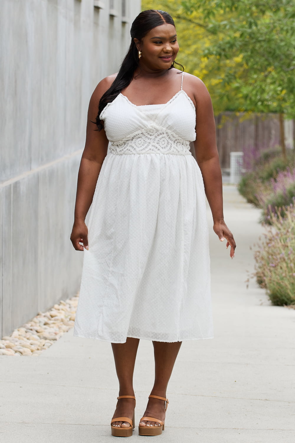 White Birch Full Size Lace Detail Sleeveless Lace Midi Dress - Tantalize Boutique