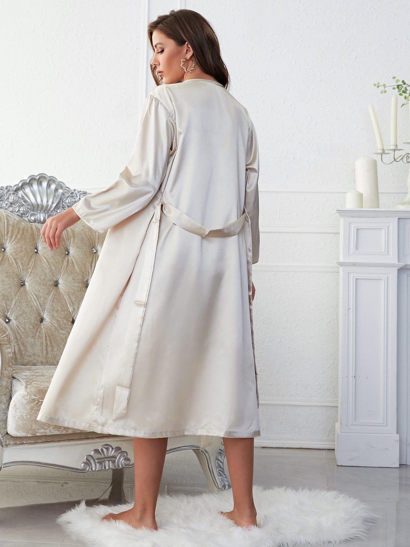 Satin V-Neck Cami, Shorts, and Belted Robe Pajama Set - Tantalize Boutique