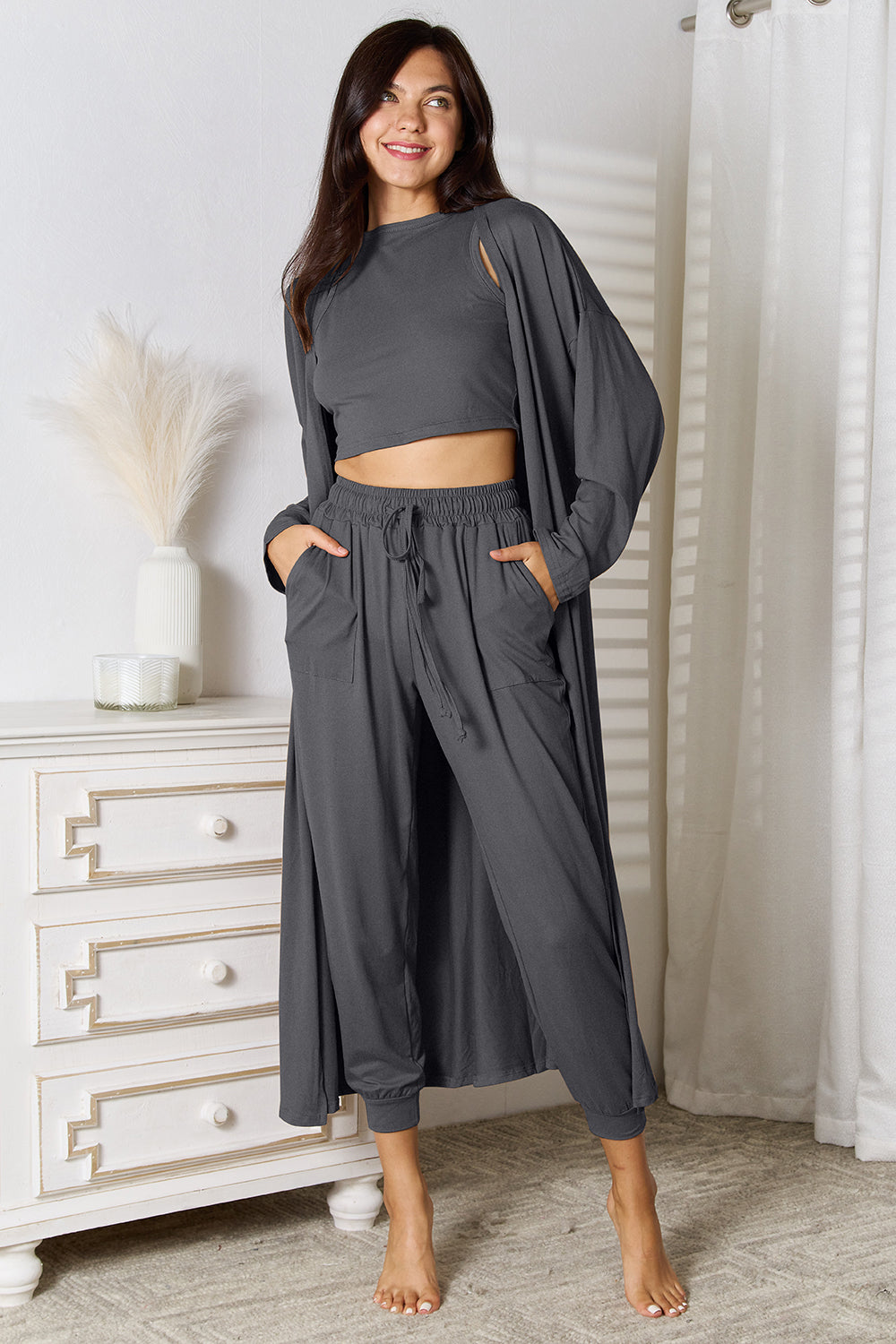 Tank, Pants, and Cardigan Set with Pockets - Tantalize Boutique