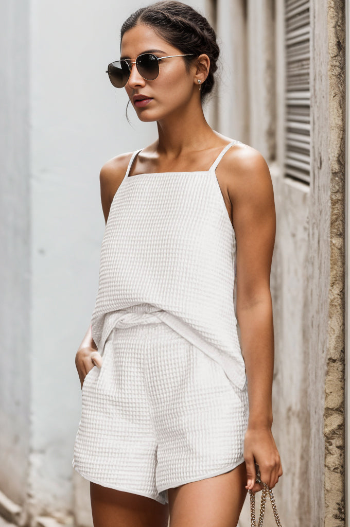 Waffle-Knit Cami and Pocketed Shorts Set - Tantalize Boutique