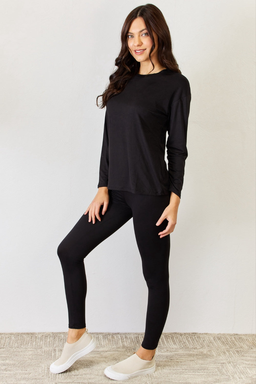 JULIA Round Neck Long Sleeve T-Shirt and Leggings Set - Tantalize Boutique