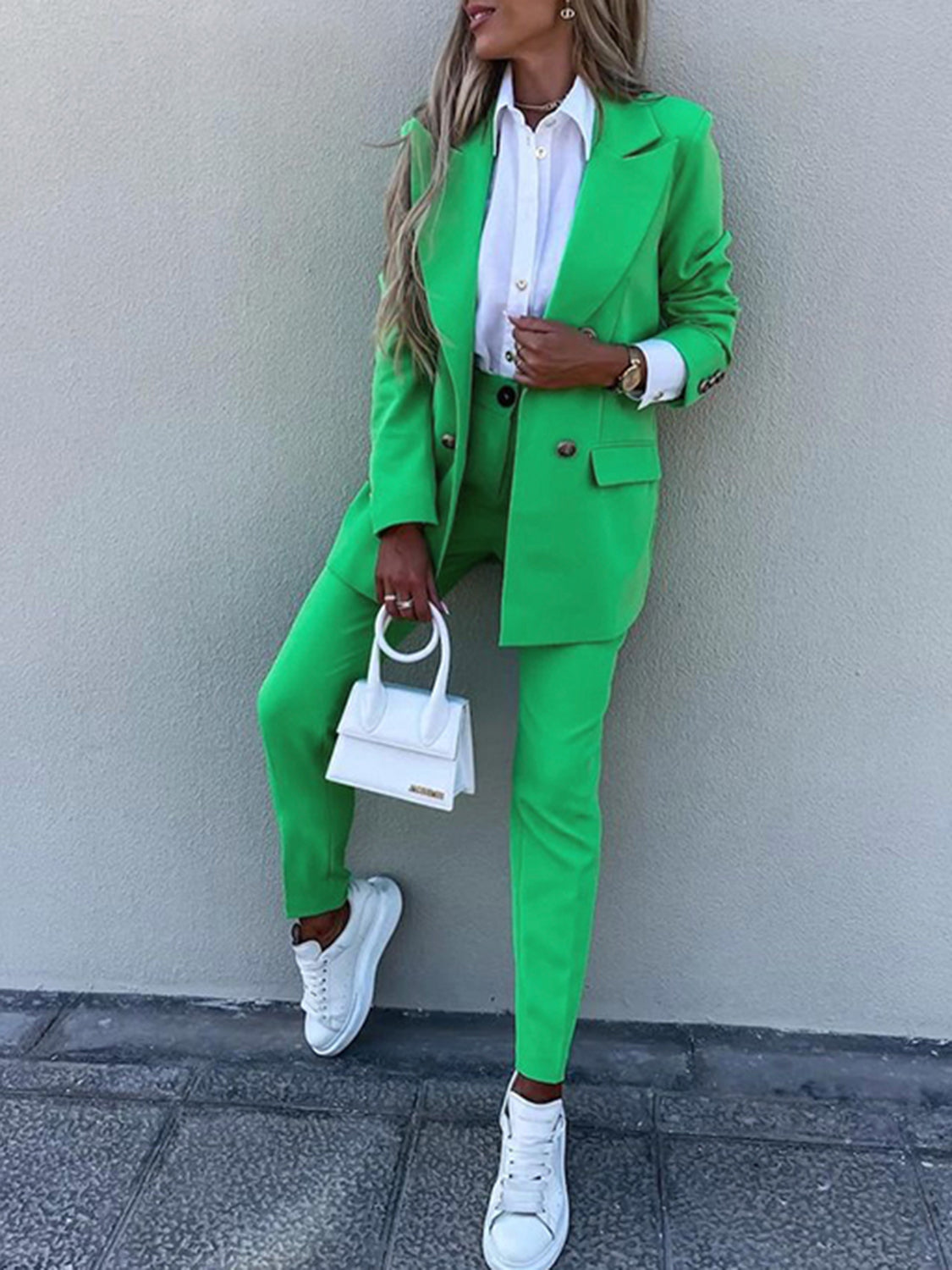 Lapel Collar Long Sleeve Blazer and Pants Set - Tantalize Boutique