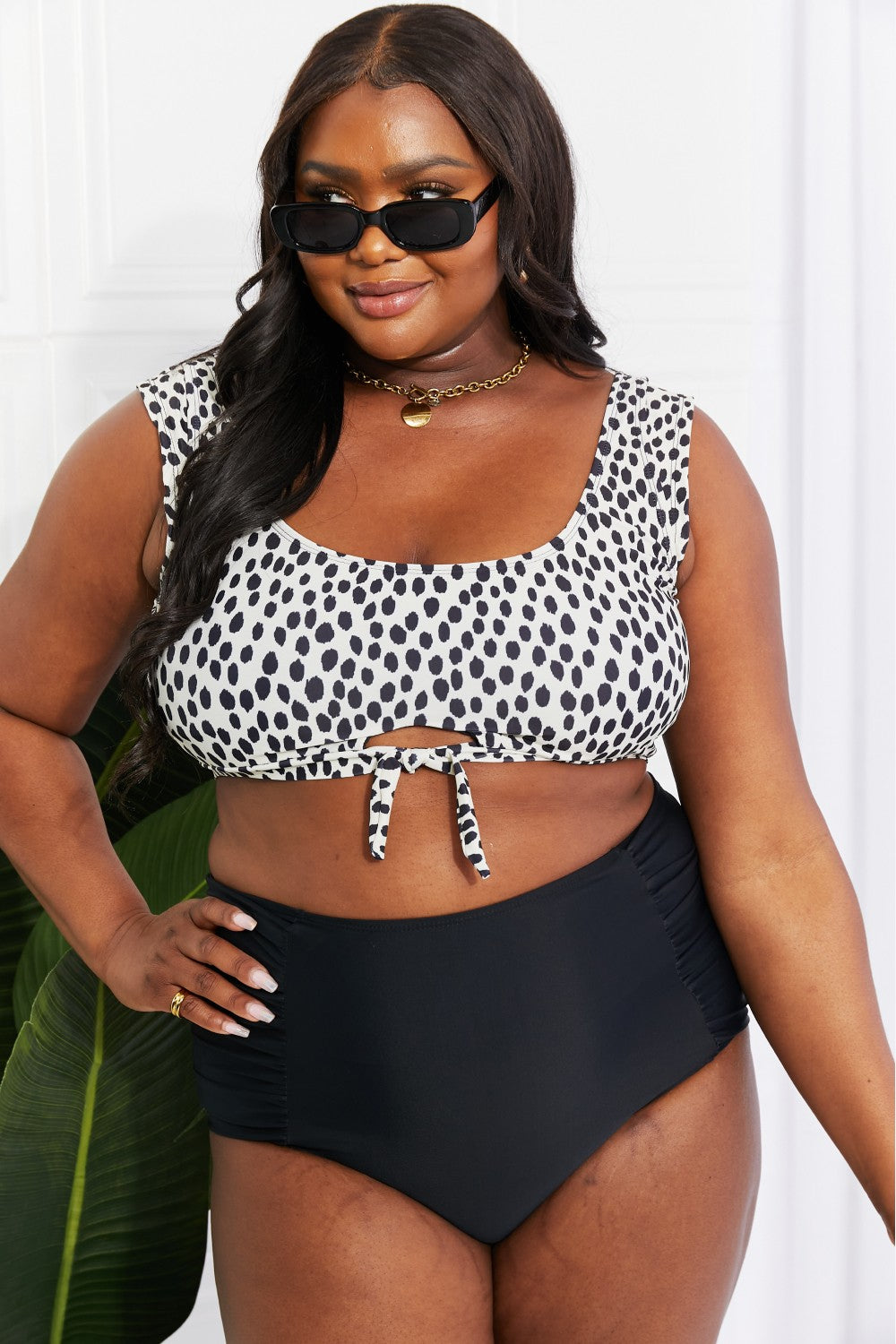 Marina West Swim Sanibel Crop Swim Top and Ruched Bottoms Set in Black - Tantalize Boutique