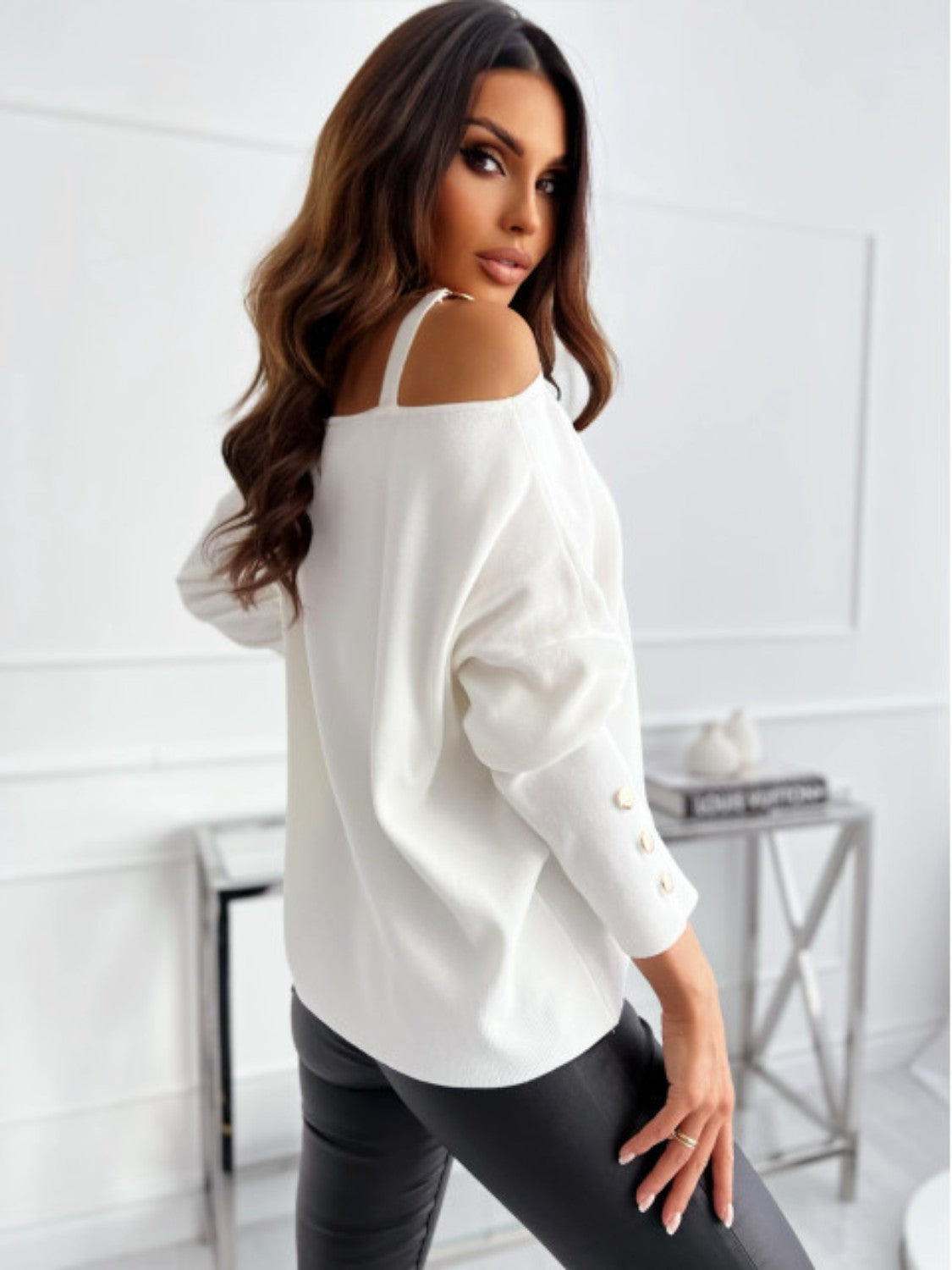 Asymmetrical Neck Buttoned Top - Tantalize Boutique