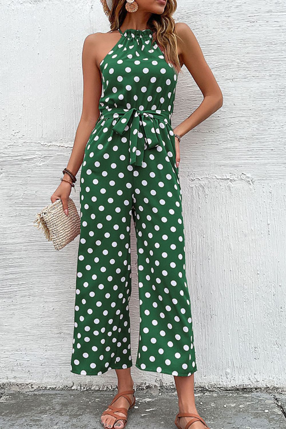 Polka Dot Grecian Wide Leg Jumpsuit - Tantalize Boutique