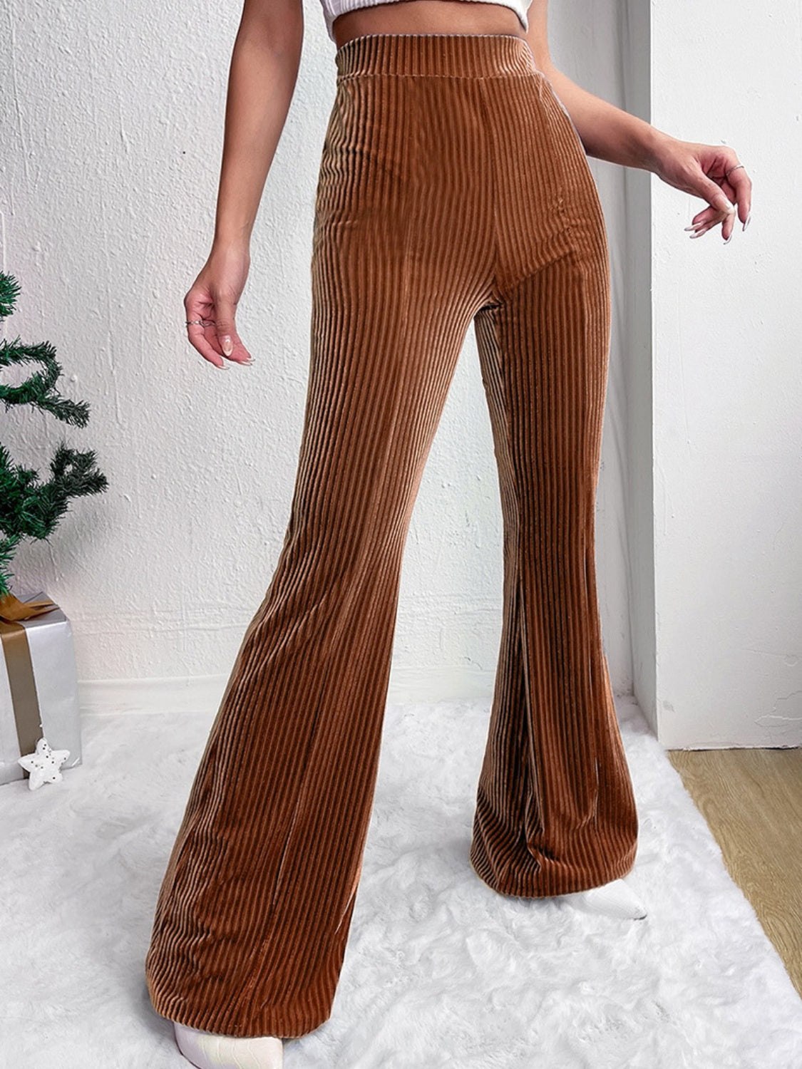 Ribbed High Waist Bootcut Pants - Tantalize Boutique
