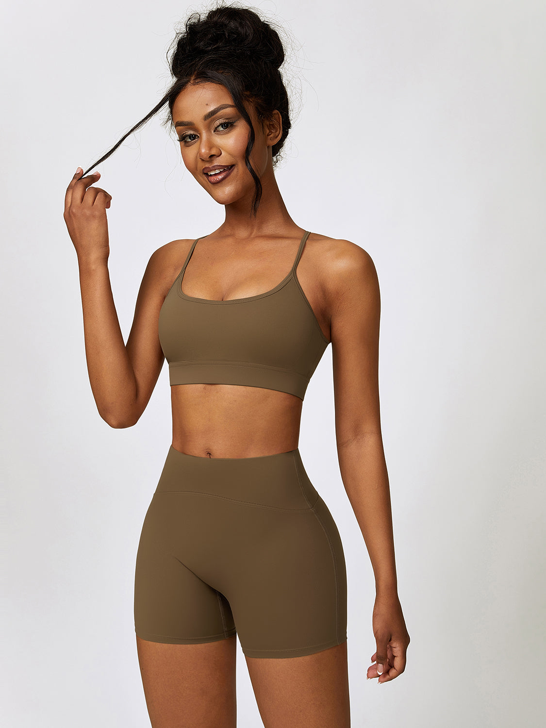 Sport Bra and Wide Waistband Shorts Set - Tantalize Boutique