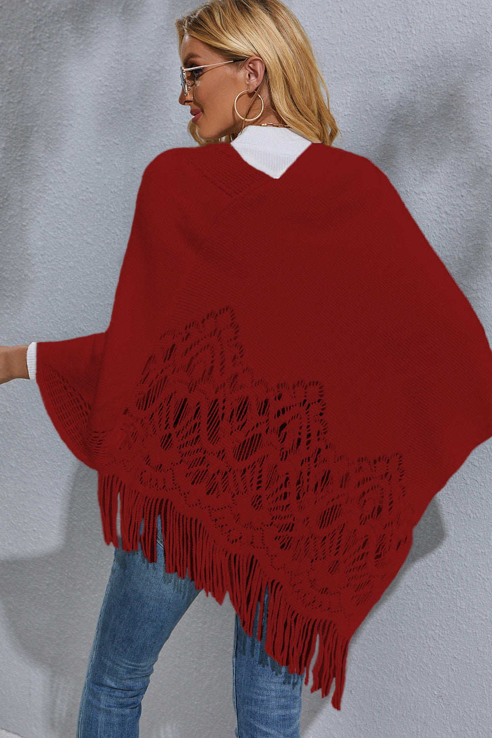 Round Neck Fringe Detail Poncho - Tantalize Boutique