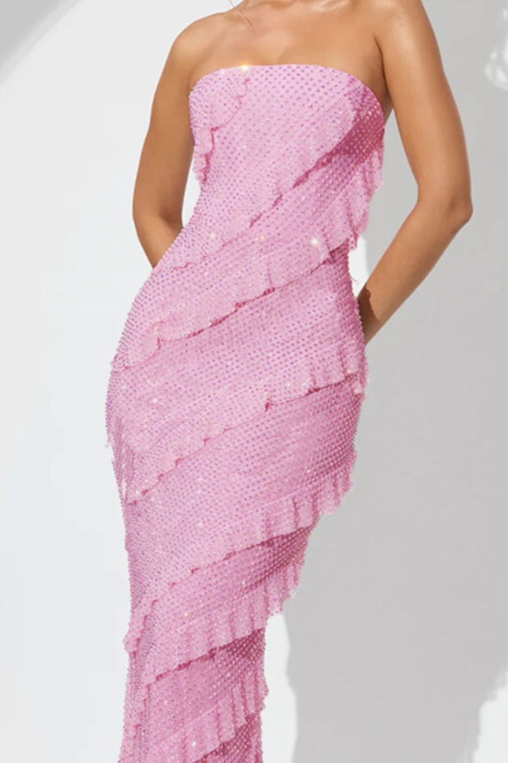 Sequin Ruffled Straight Across Dress - Tantalize Boutique