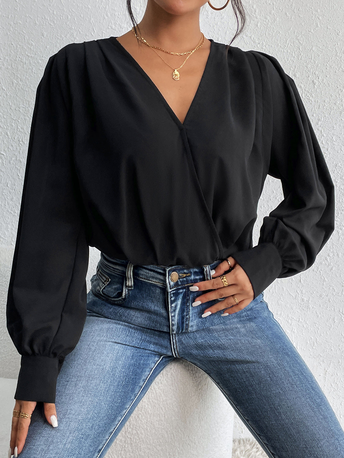 Surplice Ruched Long Sleeve Bodysuit - Tantalize Boutique