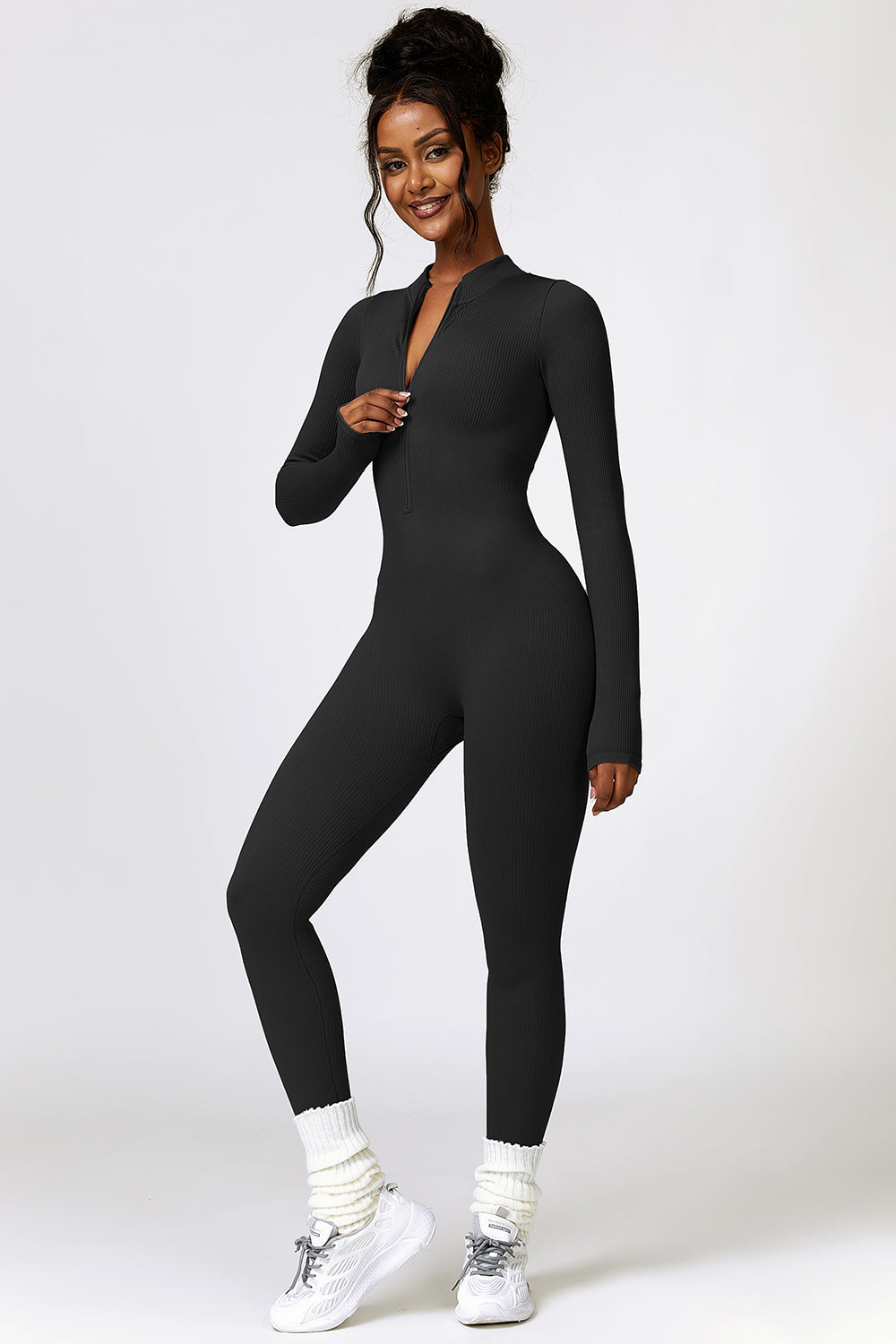Half Zip Long Sleeve Active Jumpsuit - Tantalize Boutique