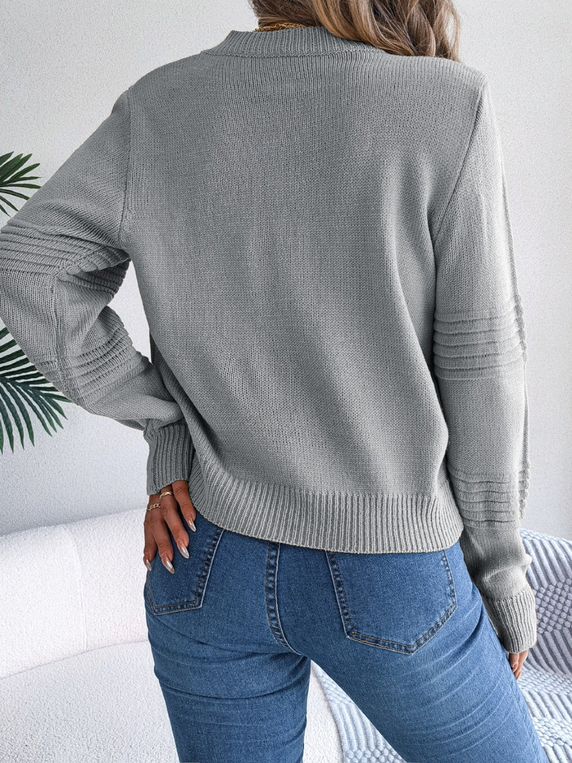 Round Neck Long Sleeve Sweater - Tantalize Boutique
