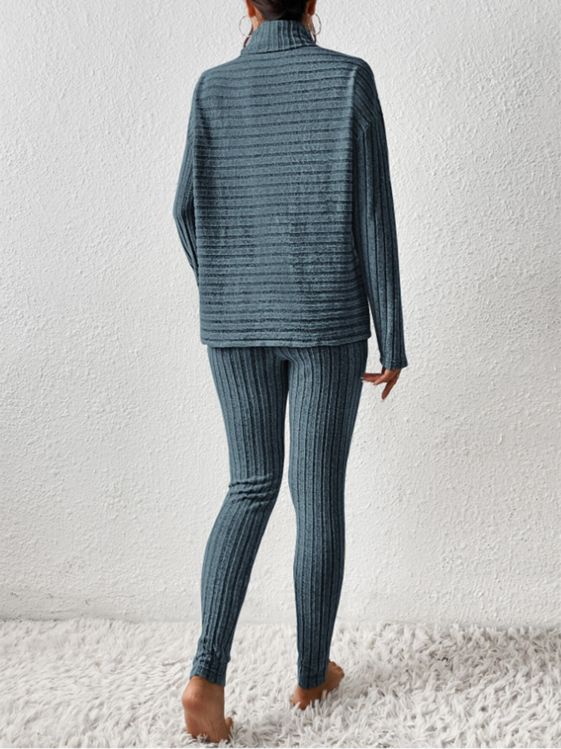 Ribbed Turtleneck Top and Pants Set - Tantalize Boutique