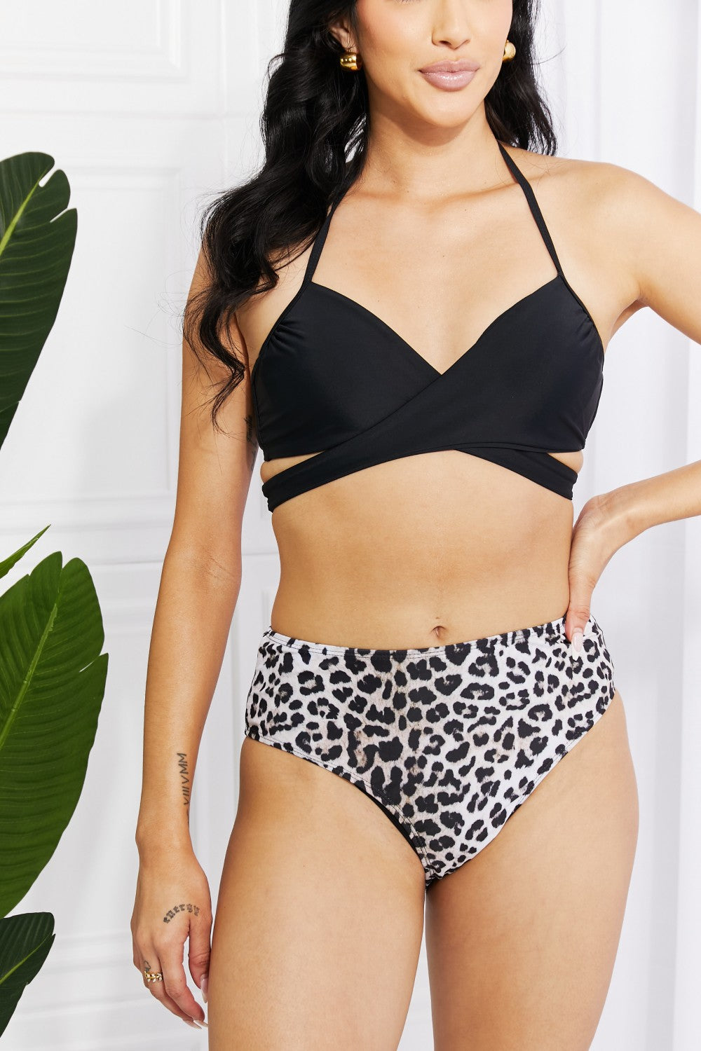 Marina West Swim Summer Splash Halter Bikini Set in Black - Tantalize Boutique