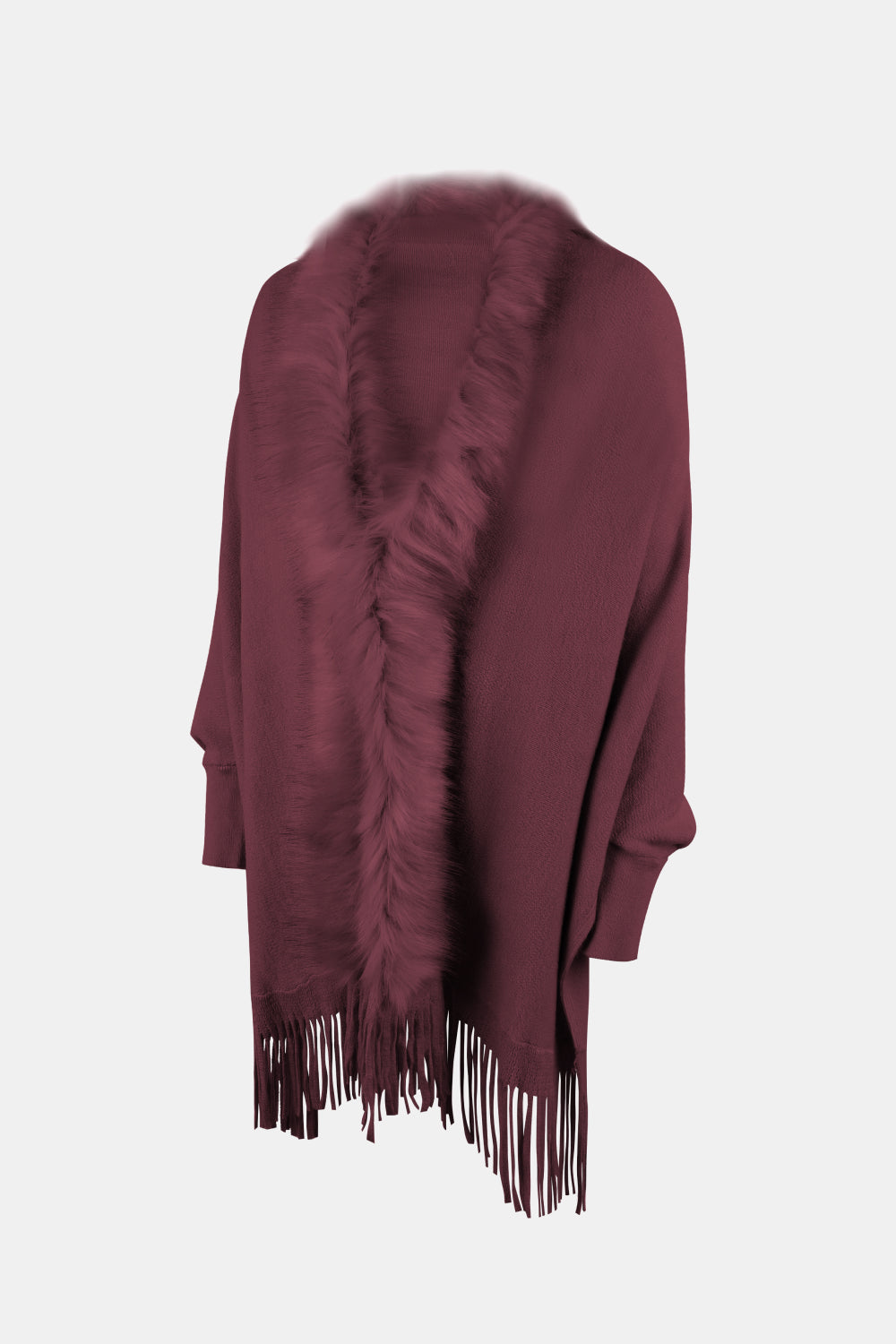 Fringe Open Front Long Sleeve Poncho - Tantalize Boutique