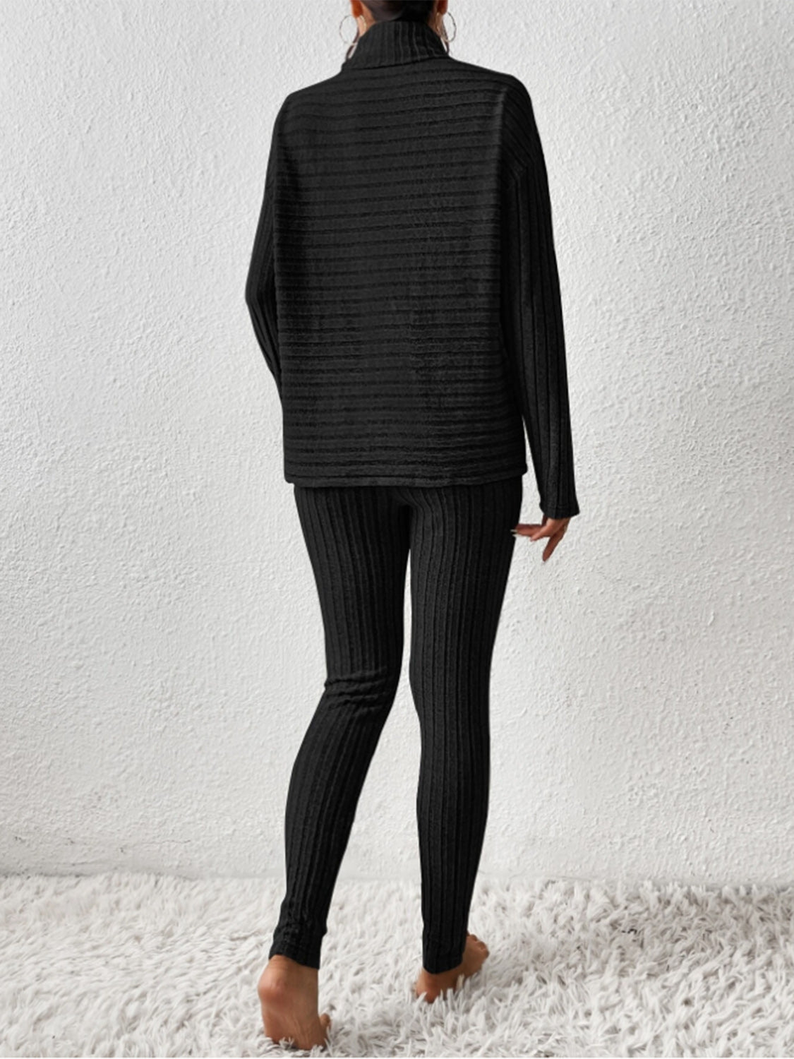 Ribbed Turtleneck Top and Pants Set - Tantalize Boutique
