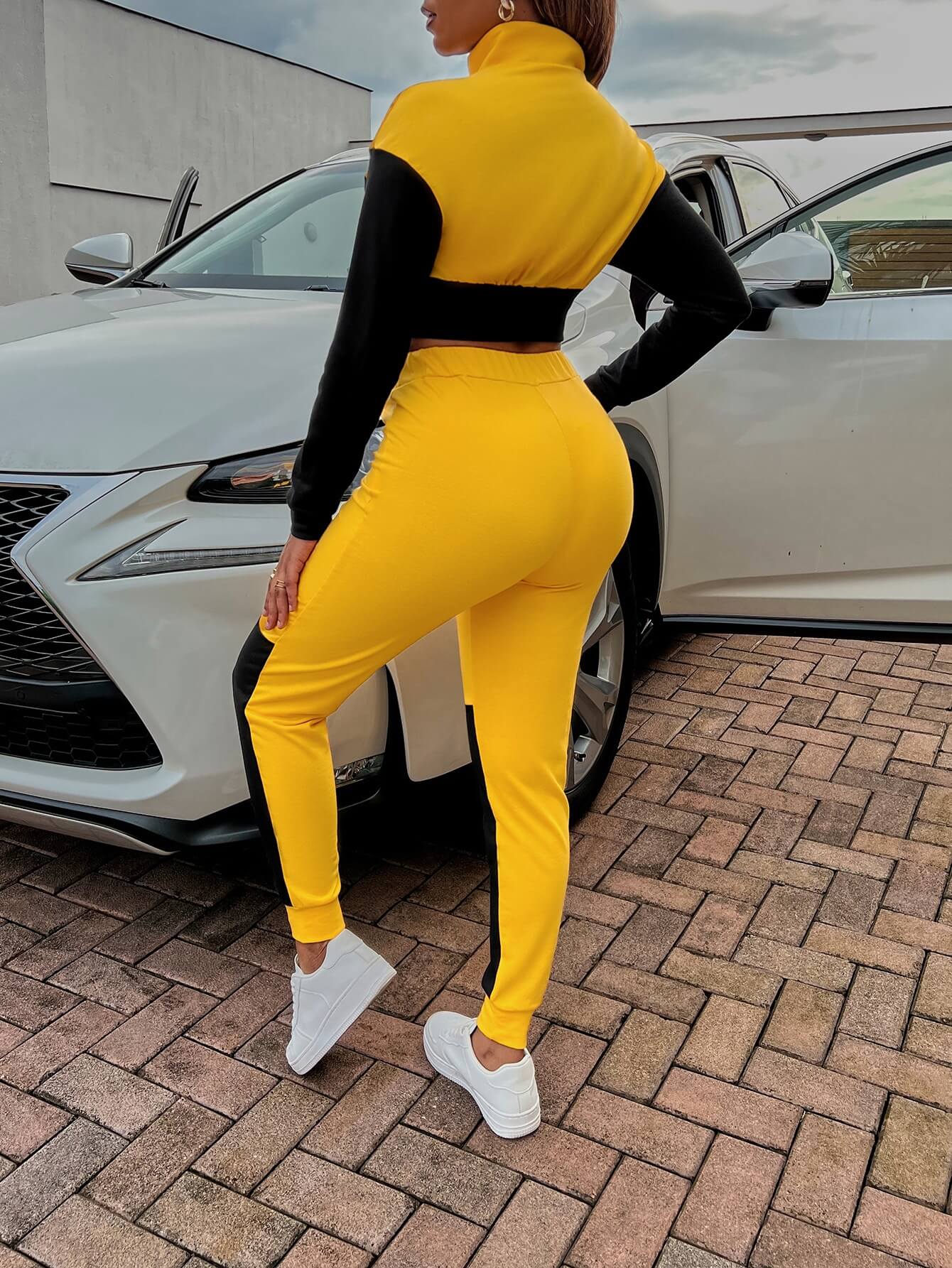 Two-Tone Collared Neck Top and Joggers Set - Tantalize Boutique