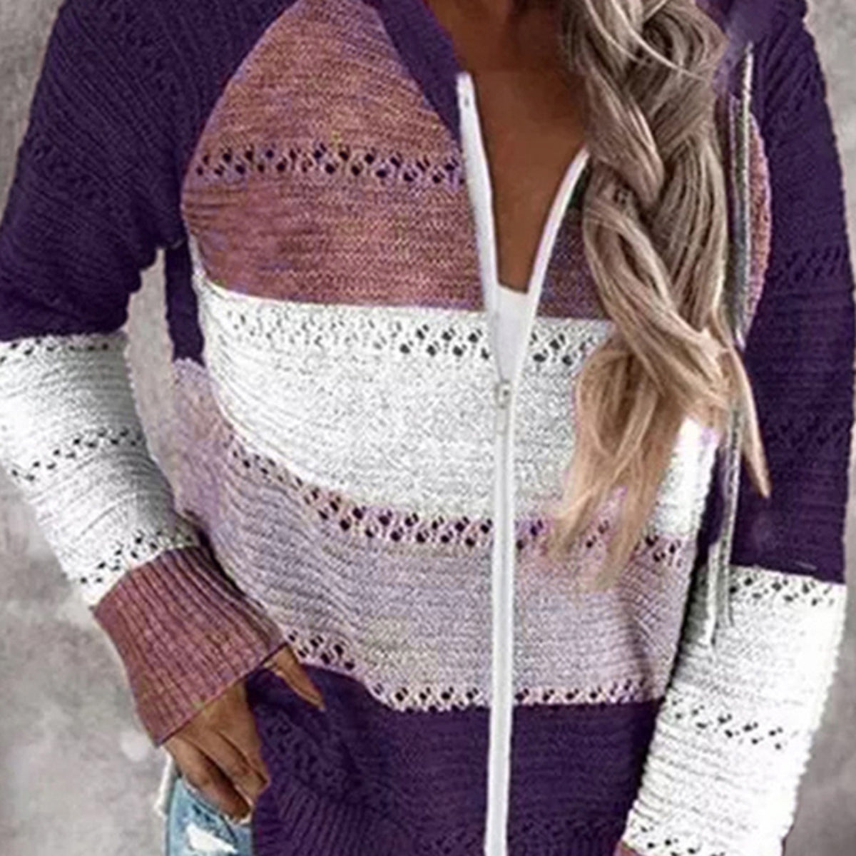Color Block Drawstring Hooded Sweater - Tantalize Boutique