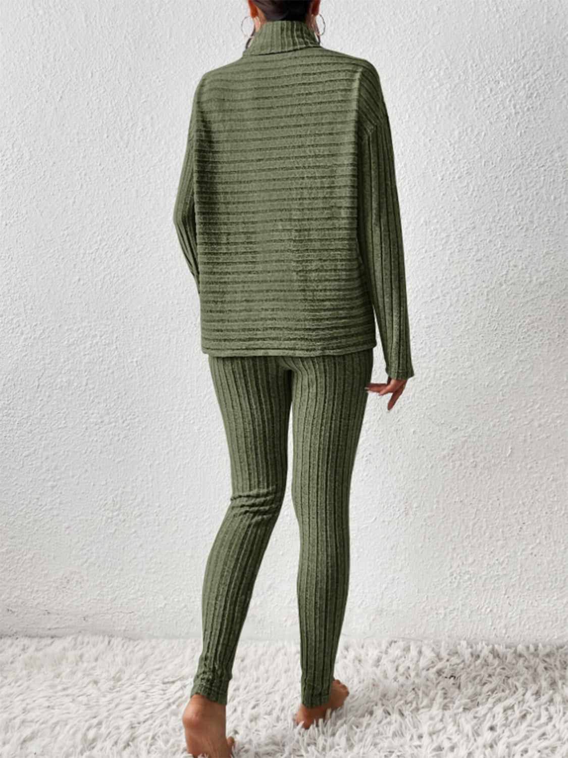 Ribbed Turtleneck Top and Pants Set - Tantalize Boutique