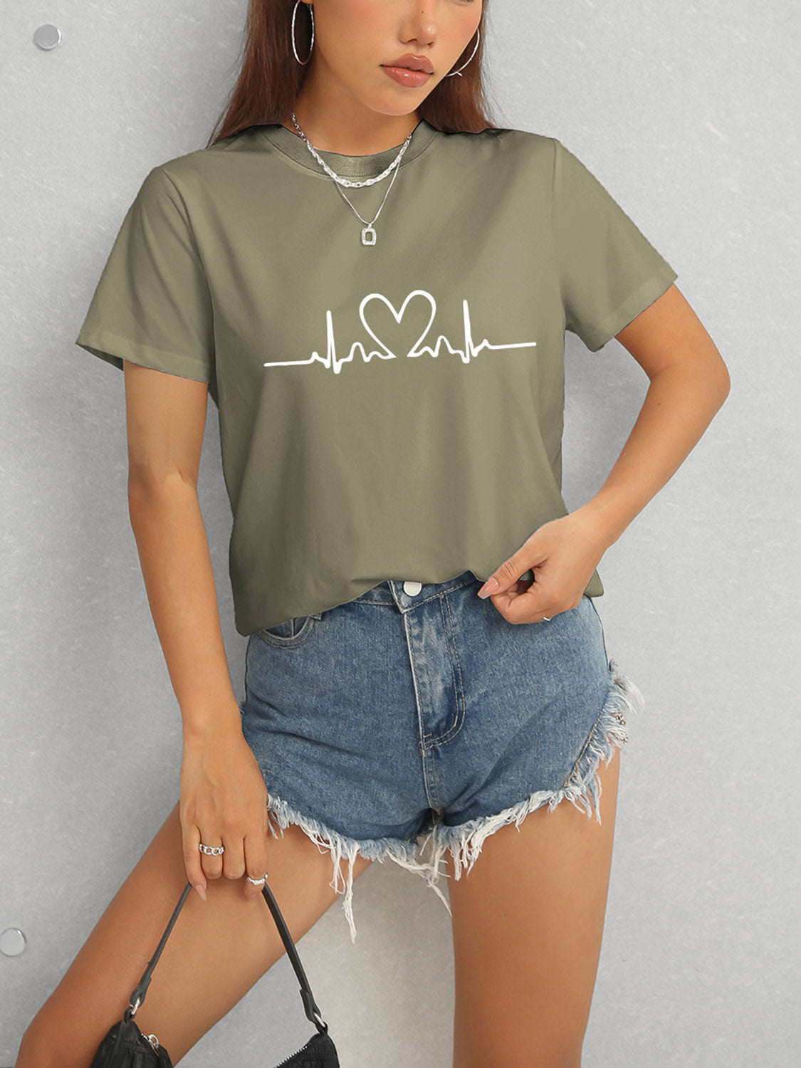 Heart Round Neck Short Sleeve T-Shirt - Tantalize Boutique