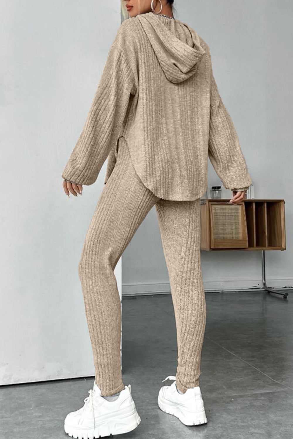 Round Neck Dropped Shoulder Hoodie and Pants Set - Tantalize Boutique