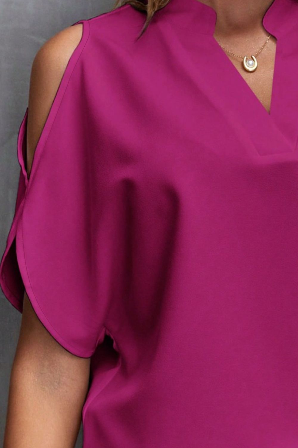 Notched Cold Shoulder Blouse - Tantalize Boutique