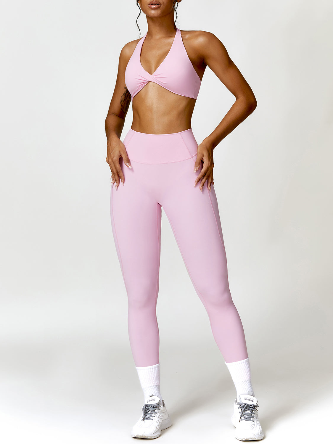 Twisted Halter Neck Bra and High Waist Leggings Active Set - Tantalize Boutique