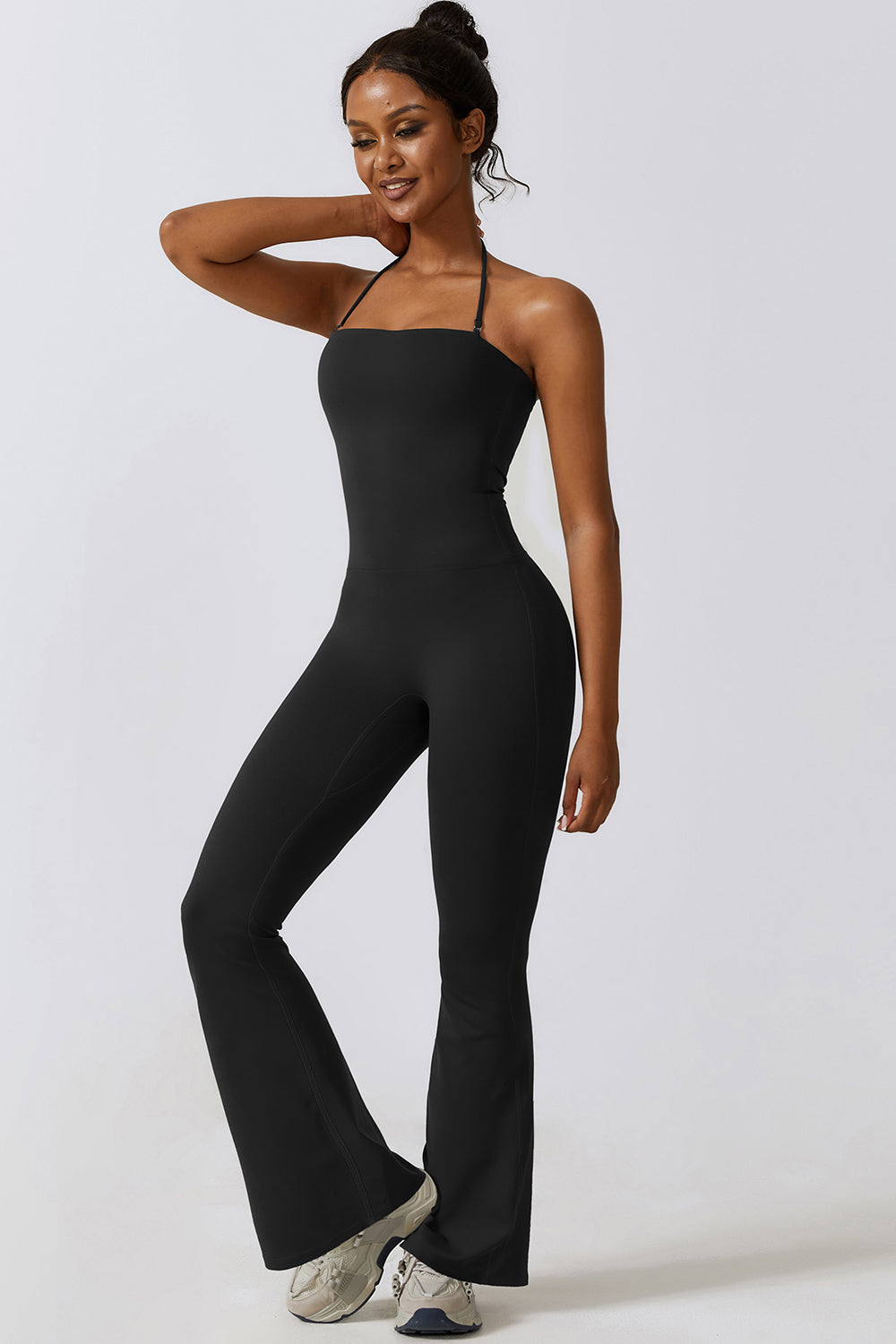Halter Neck Flare Sport Jumpsuit - Tantalize Boutique