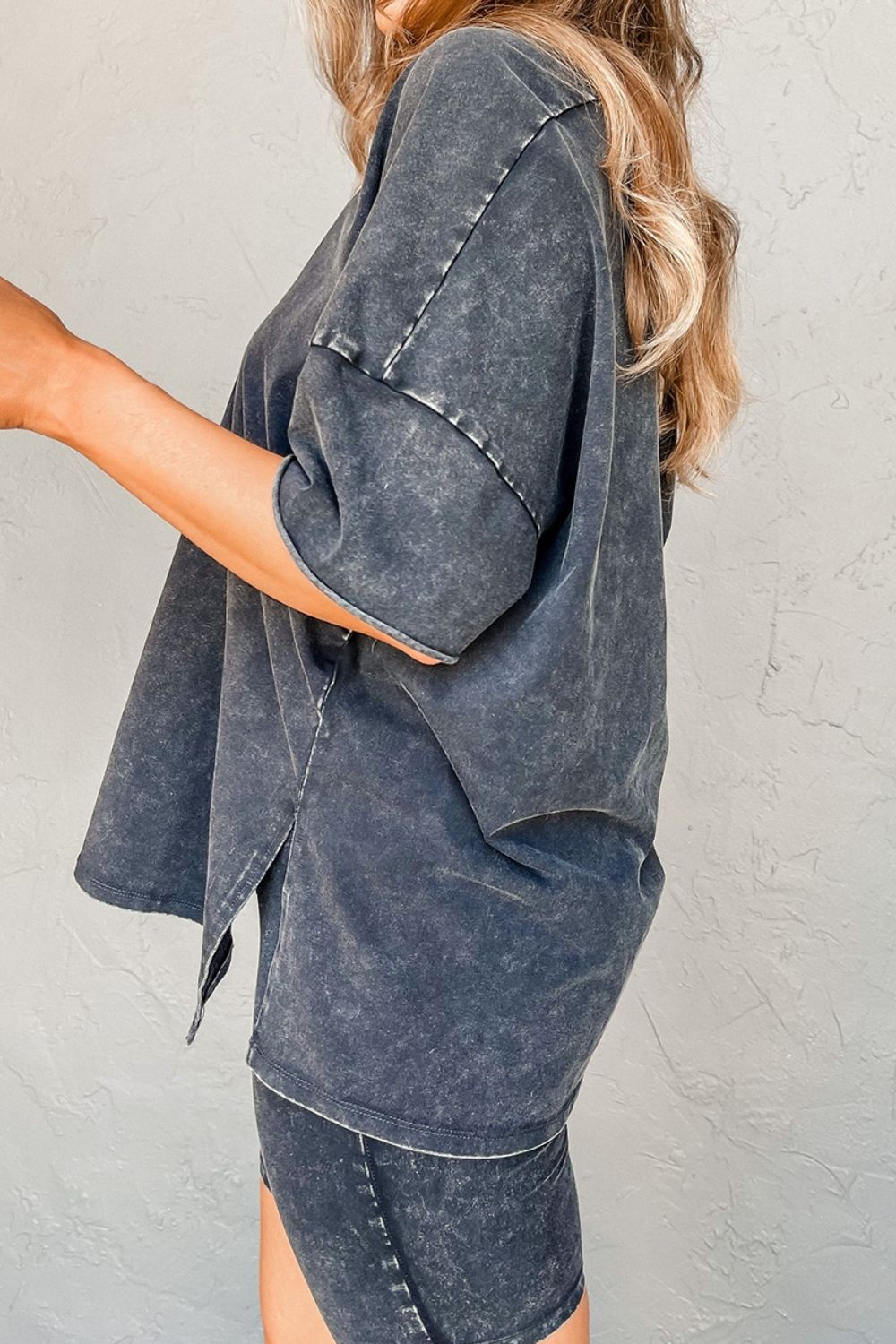 V-Neck Dropped Shoulder Top and Shorts Set - Tantalize Boutique