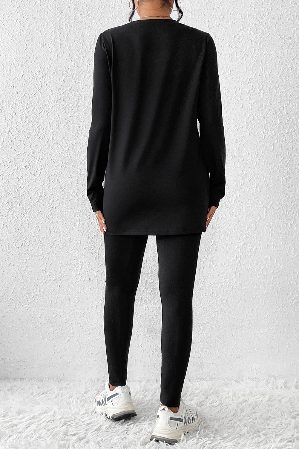 Round Neck Long Sleeve Top and Skinny Pants Set - Tantalize Boutique