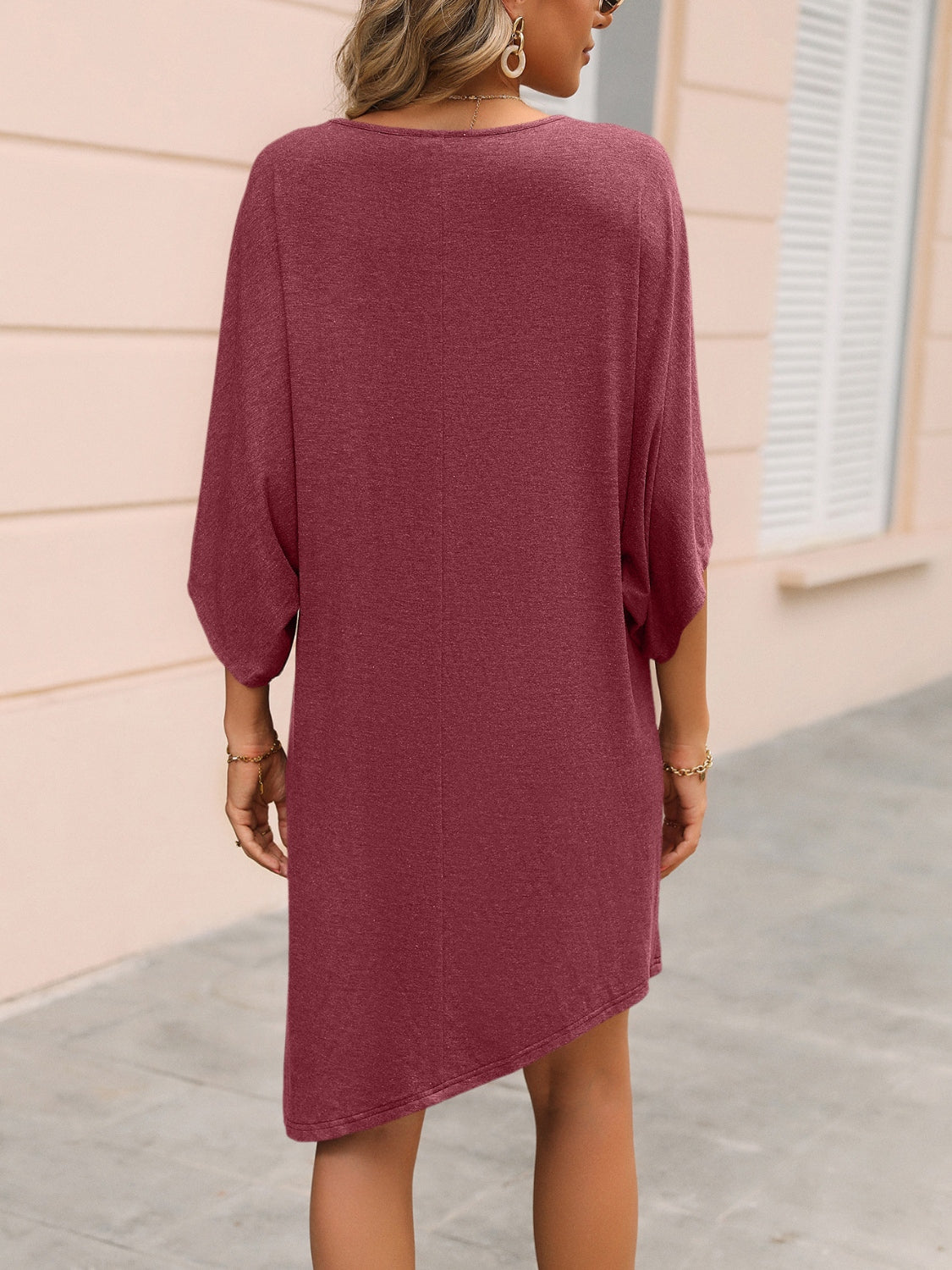 Round Neck Three-Quarter Sleeve Tee Dress - Tantalize Boutique
