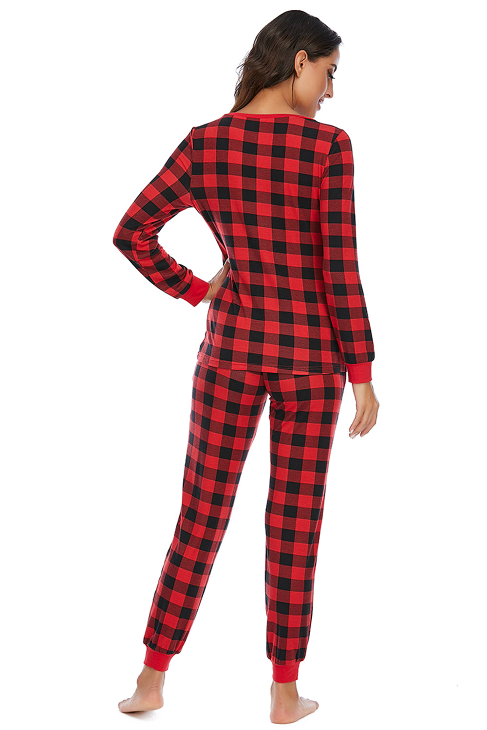 Plaid Round Neck Top and Pants Set - Tantalize Boutique