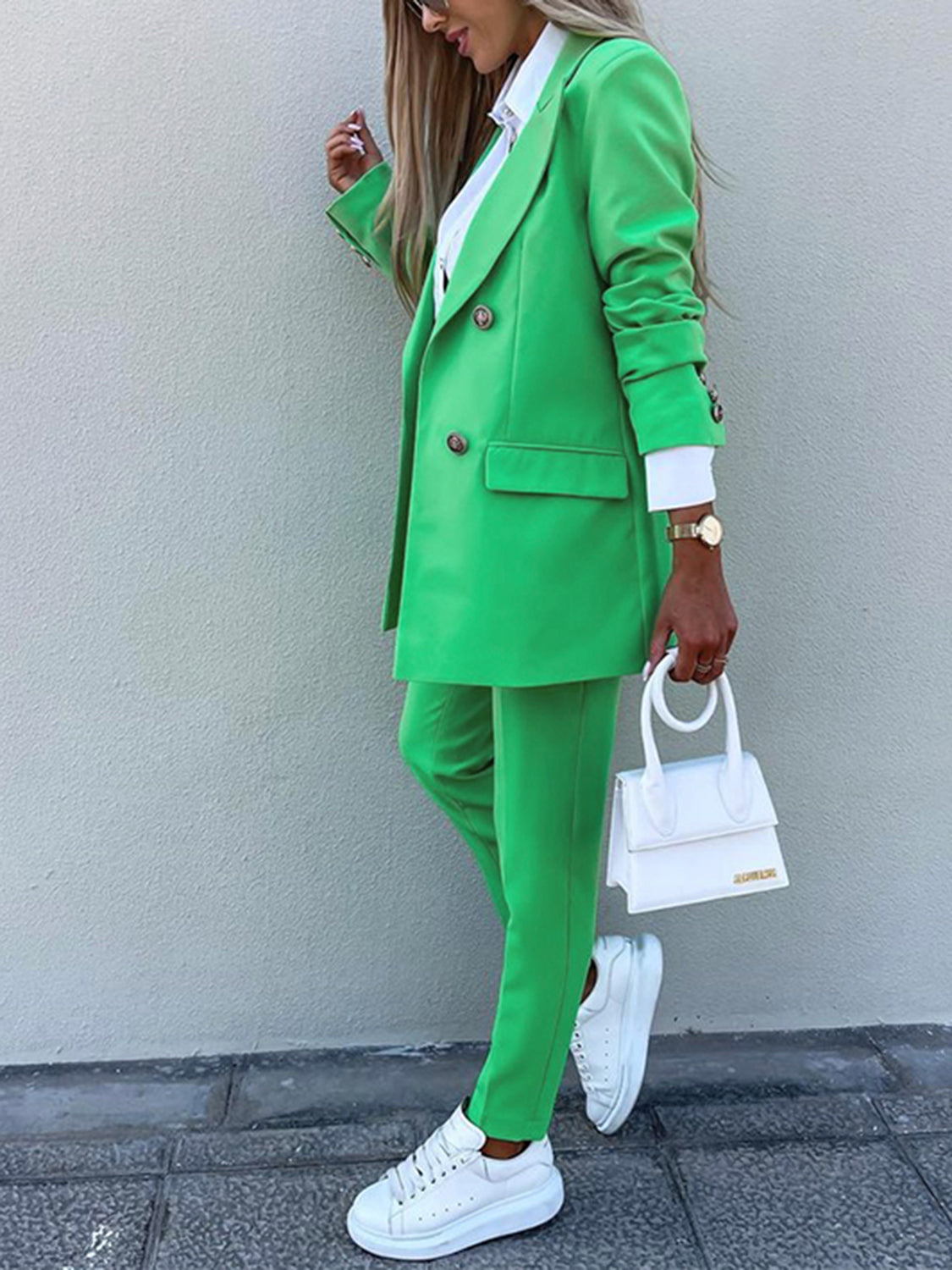 Lapel Collar Long Sleeve Blazer and Pants Set - Tantalize Boutique