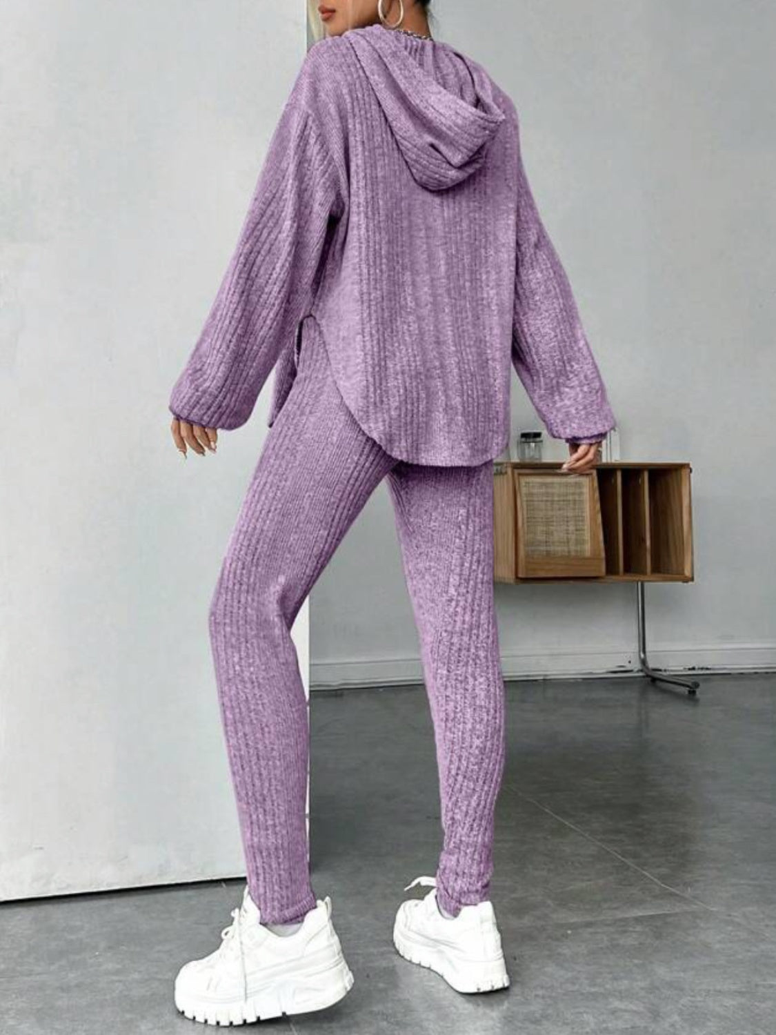 Round Neck Dropped Shoulder Hoodie and Pants Set - Tantalize Boutique