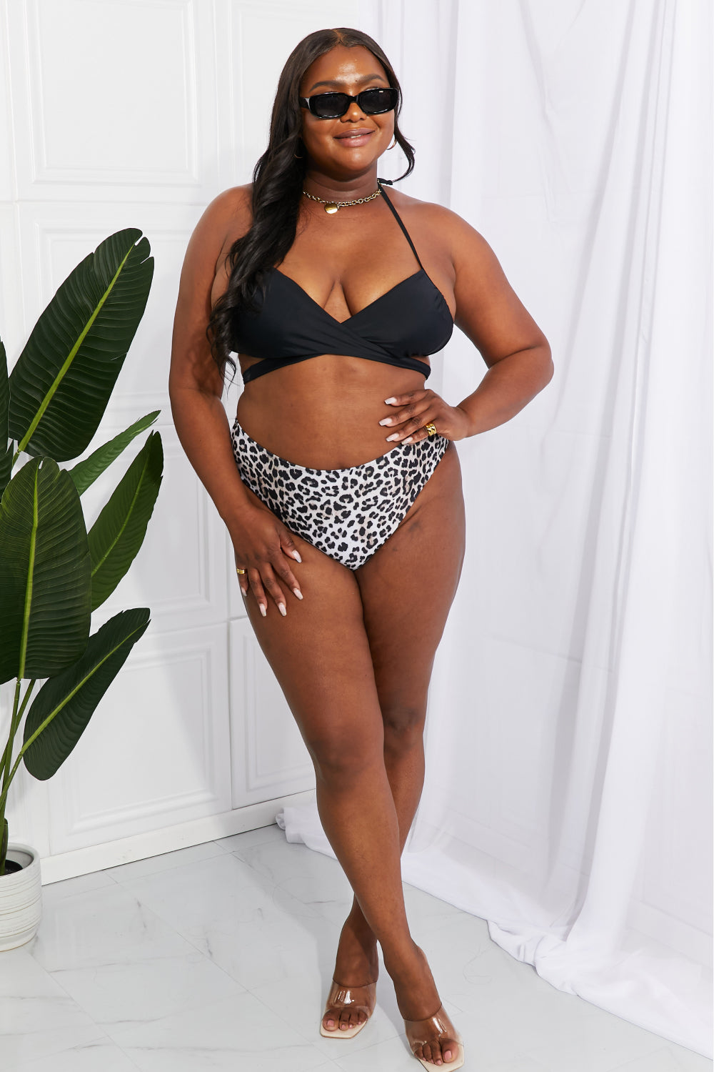 Marina West Swim Summer Splash Halter Bikini Set in Black - Tantalize Boutique