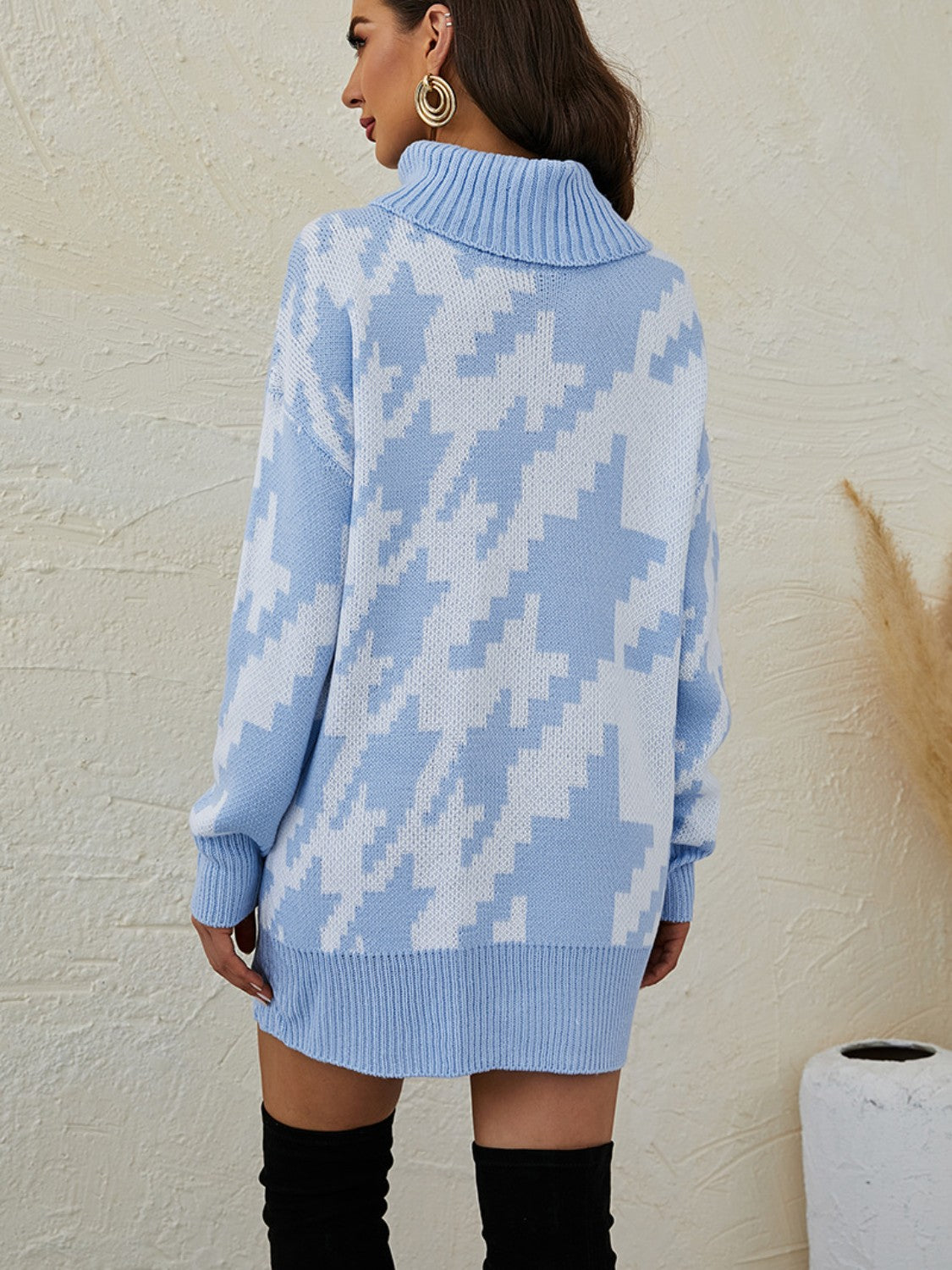 Turtleneck Dropped Shoulder Mini Sweater Dress - Tantalize Boutique