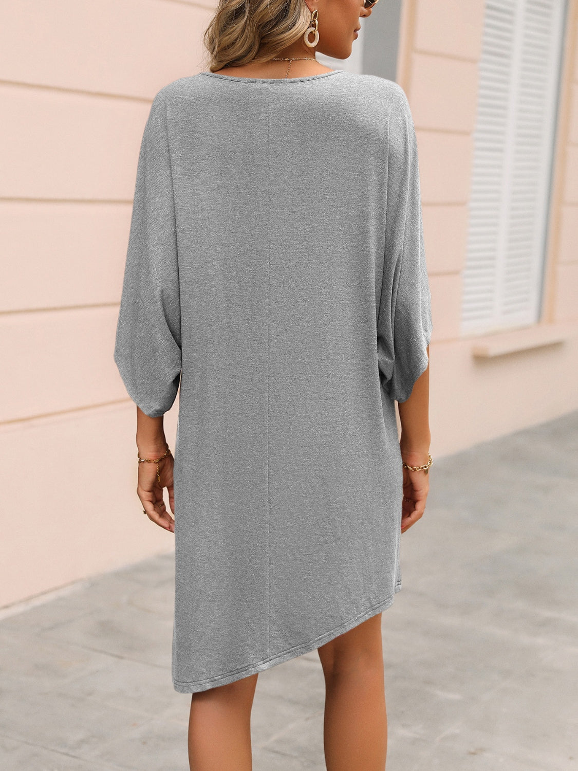 Round Neck Three-Quarter Sleeve Tee Dress - Tantalize Boutique