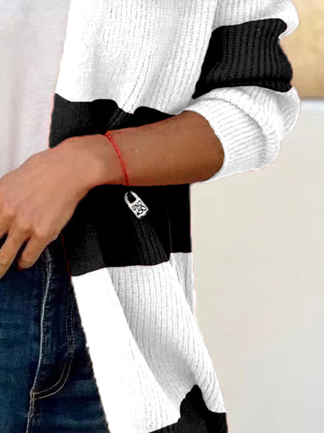 Contrast Open Front Long Sleeve Cardigan - Tantalize Boutique