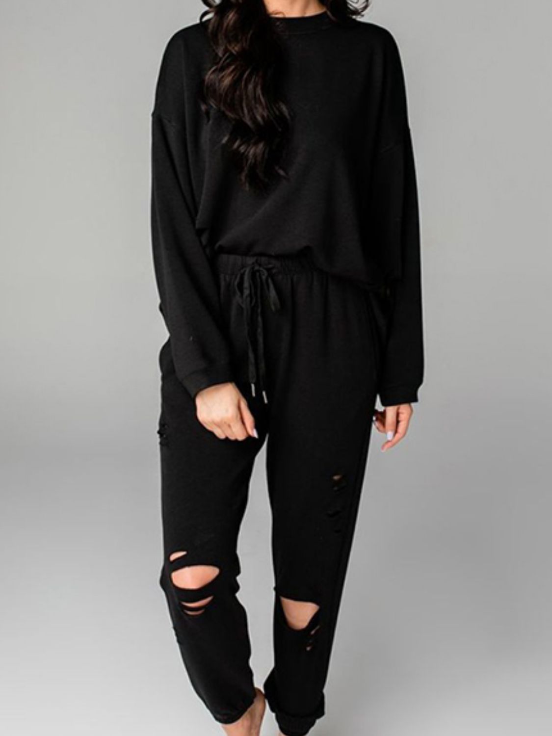 Distressed Sweatshirt and Joggers Set - Tantalize Boutique