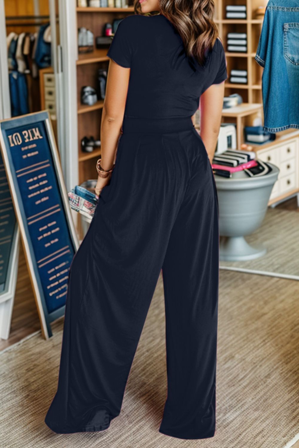 Short Sleeve Top and Wide Leg Pants Set - Tantalize Boutique