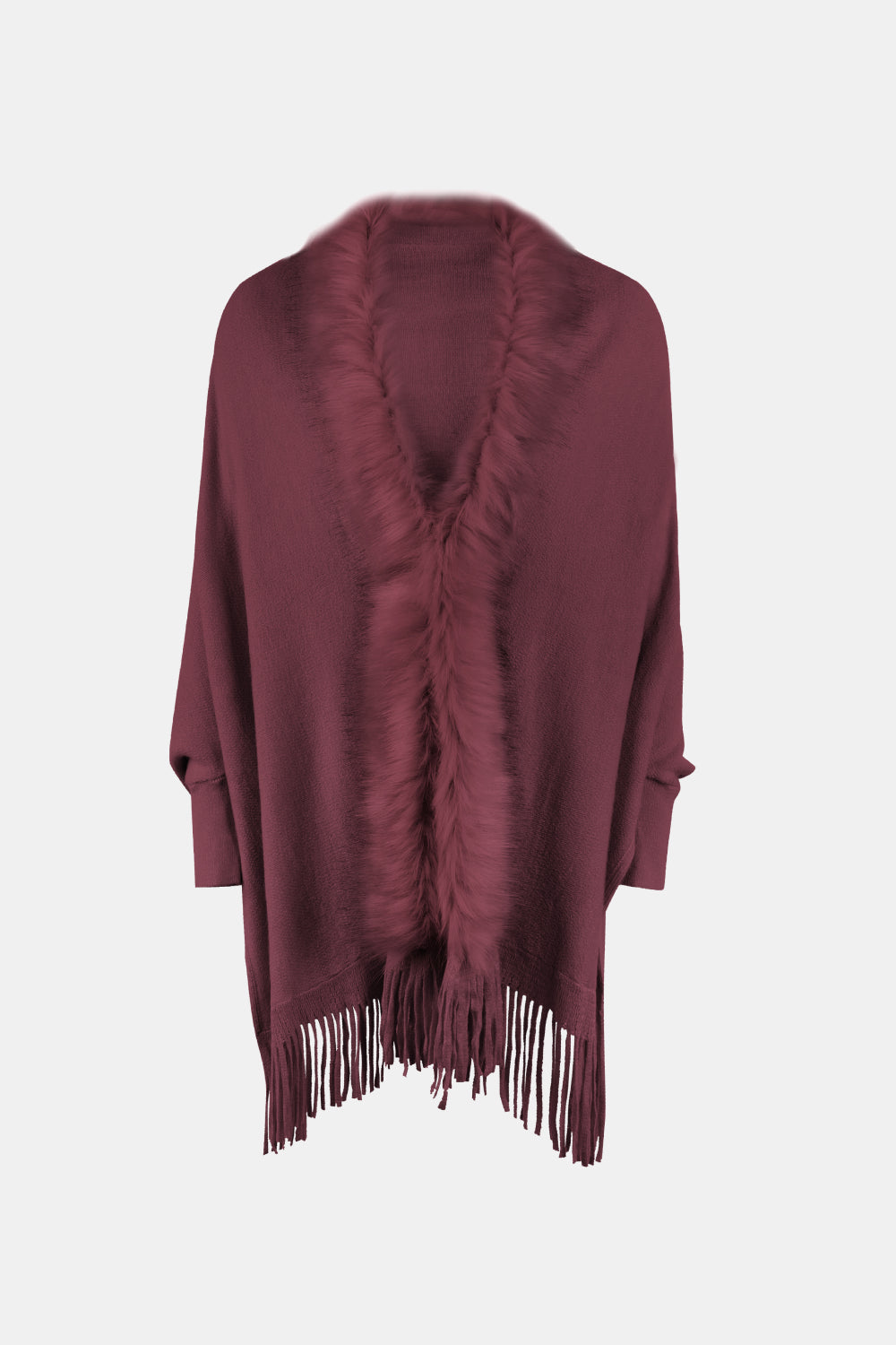 Fringe Open Front Long Sleeve Poncho - Tantalize Boutique