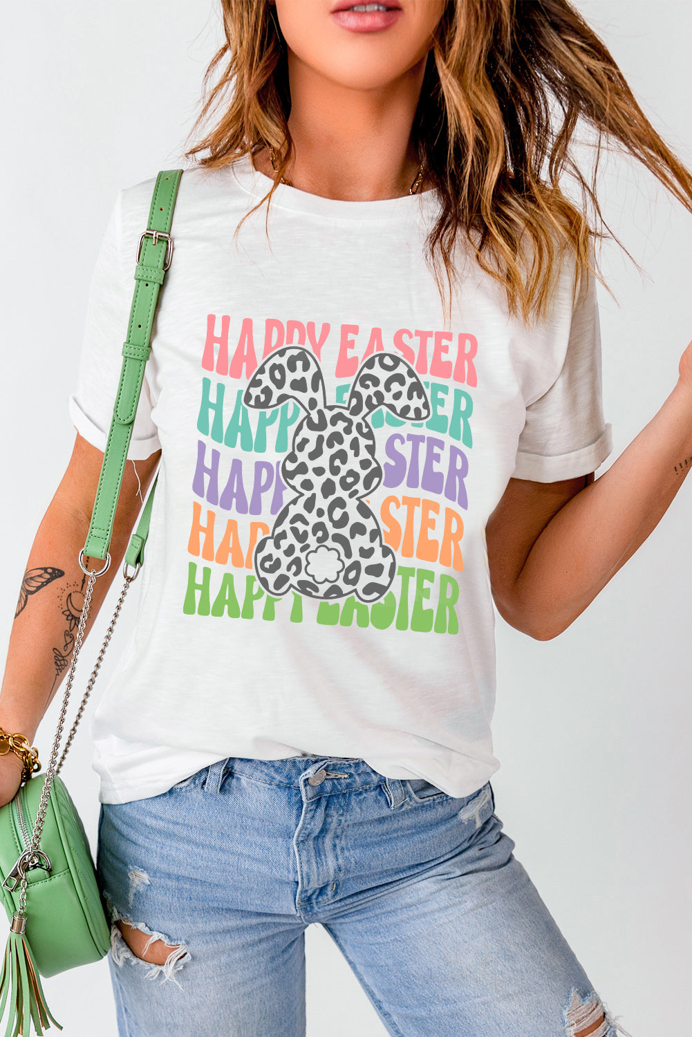HAPPY EASTER Round Neck Short Sleeve T-Shirt - Tantalize Boutique