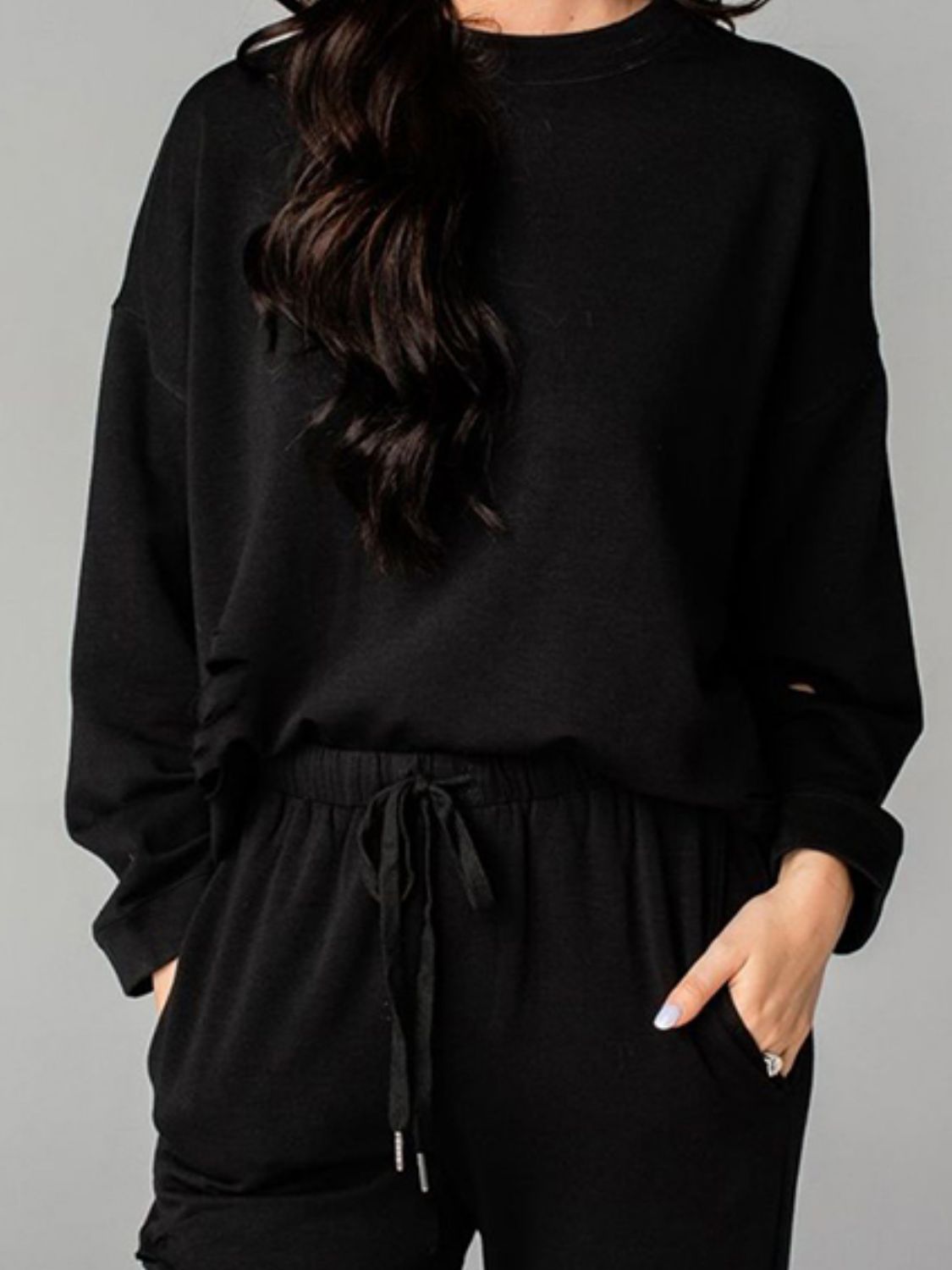Distressed Sweatshirt and Joggers Set - Tantalize Boutique